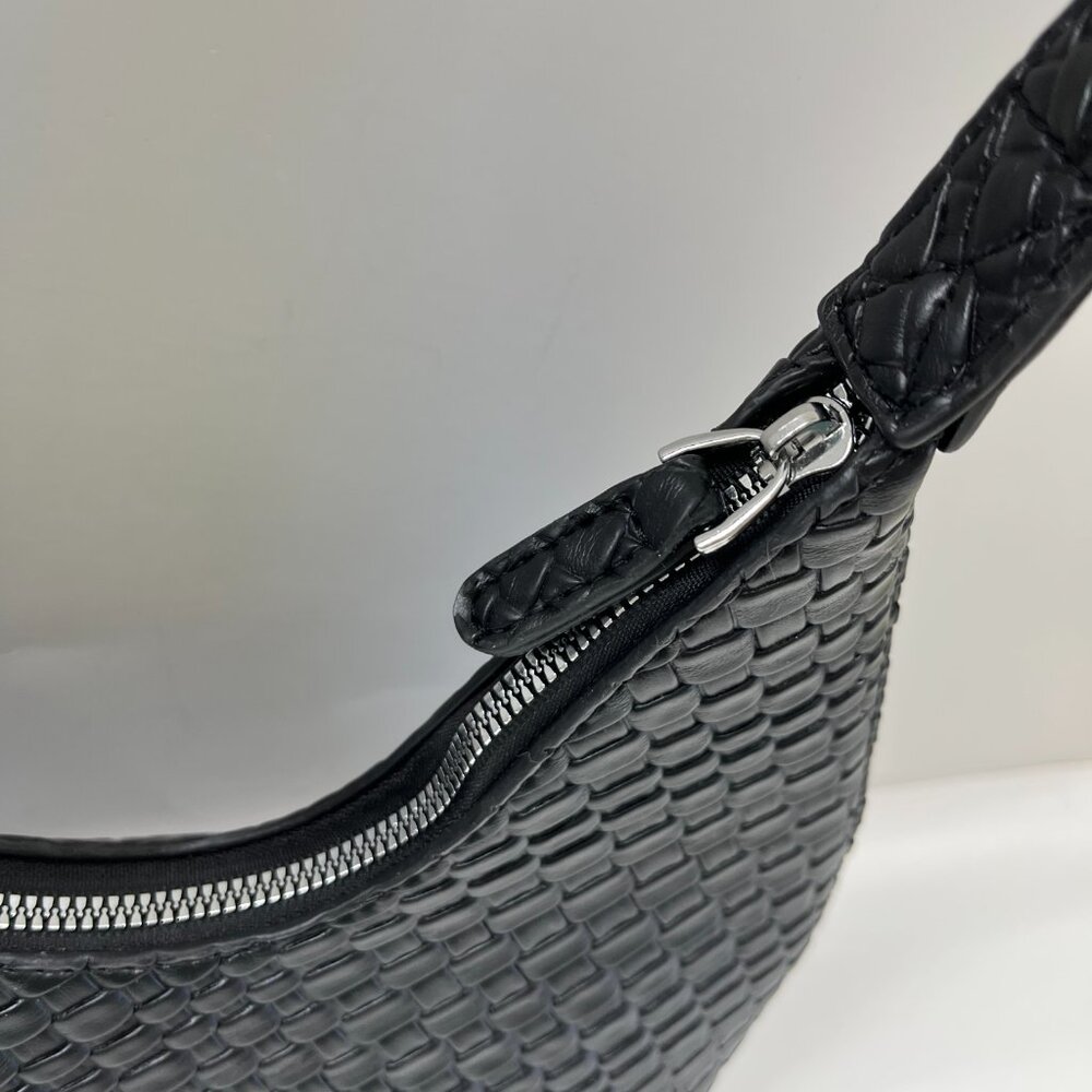 Woven Textured Shoulder Bag in Black - Picture 10 of 11